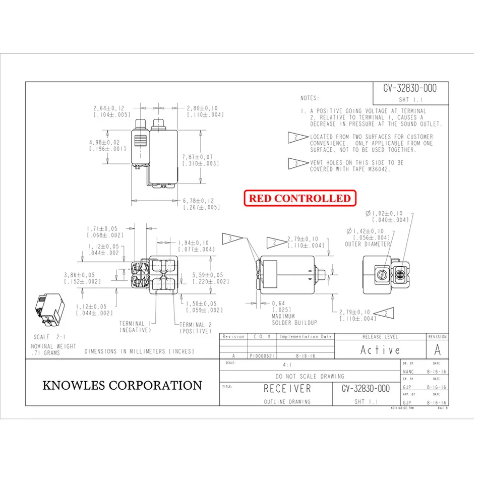 【新品・国内即納】Knowles GV-32830-000 ペア（2個セット） バランスドアーマチュア受信機、ノウルズドライバー、diy iem
