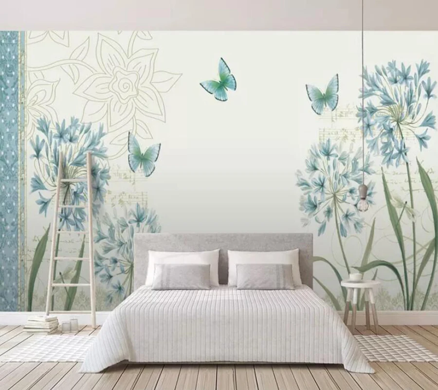 Decorative wallpaper Retro nostalgic dandelion butterfly small fresh and elegant background wall