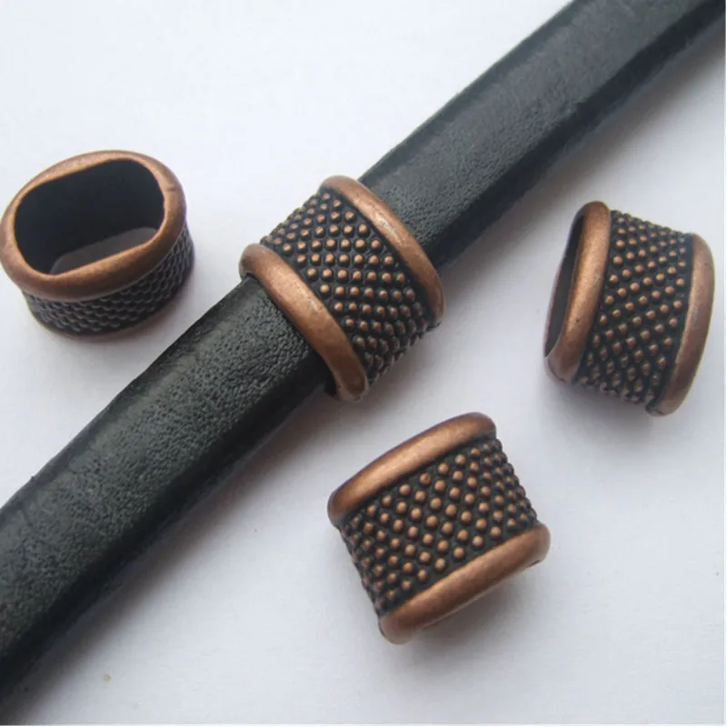 10 Pcs Antique Copper Dots Licorice Slider Spacer Beads for 10x6mm Leather Bracelet Jewelry Findings