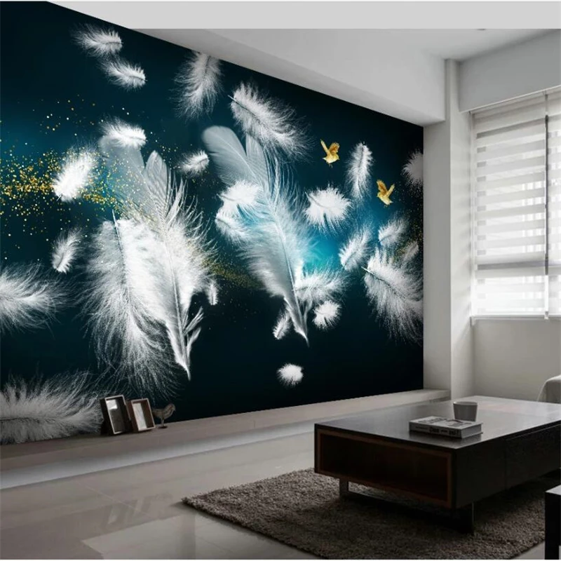 wellyu Nordic simple dream feather bird background wall decoration painting custom large mural green wallpaper