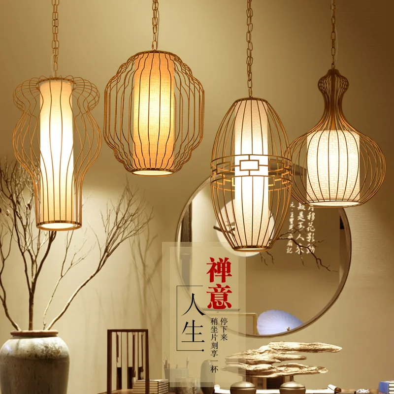 

The new modern Chinese restaurant pendant light cage bar restaurant meal aisle porch Creative Zen hanging pendant lamp ya72728