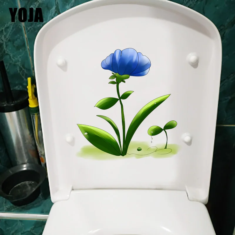 YOJA 19.5*20.5CM Blue Flowers Cartoon Wall Stickers For Kids Rooms Bathroom Toilet Seat Decor T1-0530