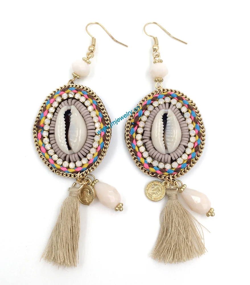 2016 new wholesale  handmade Ethnic jewellery rhinestone dangle earrings with tassel and crystal