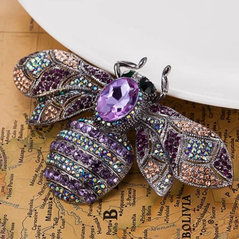 zlxgirl Big Size Bee Brooches Jewelry vintage Broaches Women Party Anniversary Jewelry Rhinestone Pin Brooch Hijab Accessories