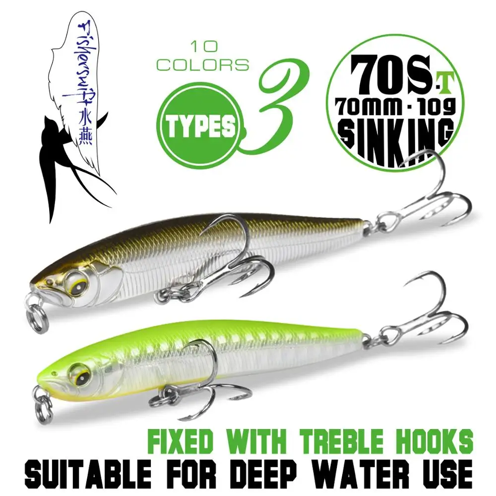 70mm10g المتذبذب غرق إغراء Stickbait أسماك الصيد إغراء المتداول 4.3 جرام العائمة قلم رصاص إغراء صيد السمك لصيد الأسماك باس البحر #4
