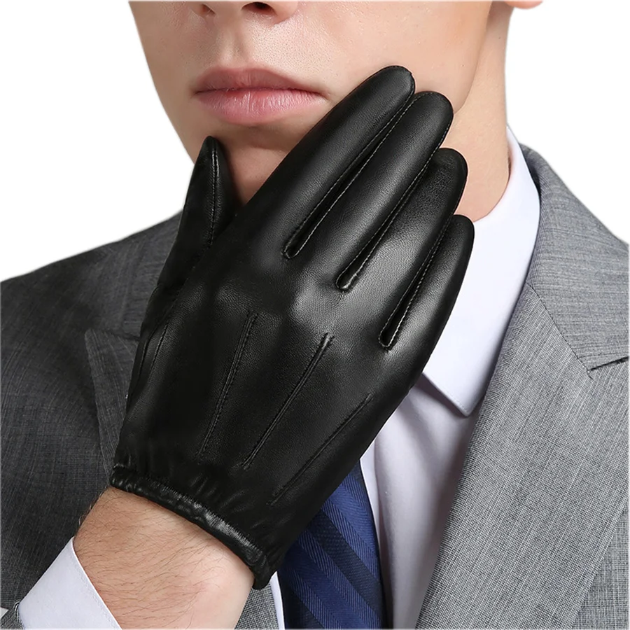 Guantes de cuero cortos para hombre, guantes de cuero para conducir, cálidos y delgados, modelos NM792B-5, Otoño e Invierno