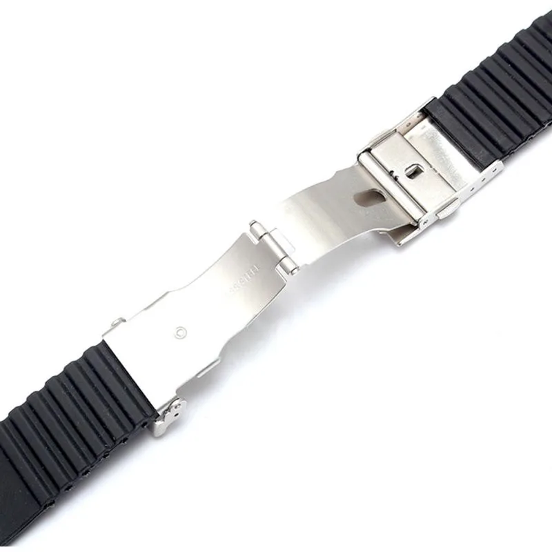 Newest Fashion 18/ 20/22/24mm Reloj Hombre Silicone Rubber Watch Strap Deployment Buckle Waterproof Band