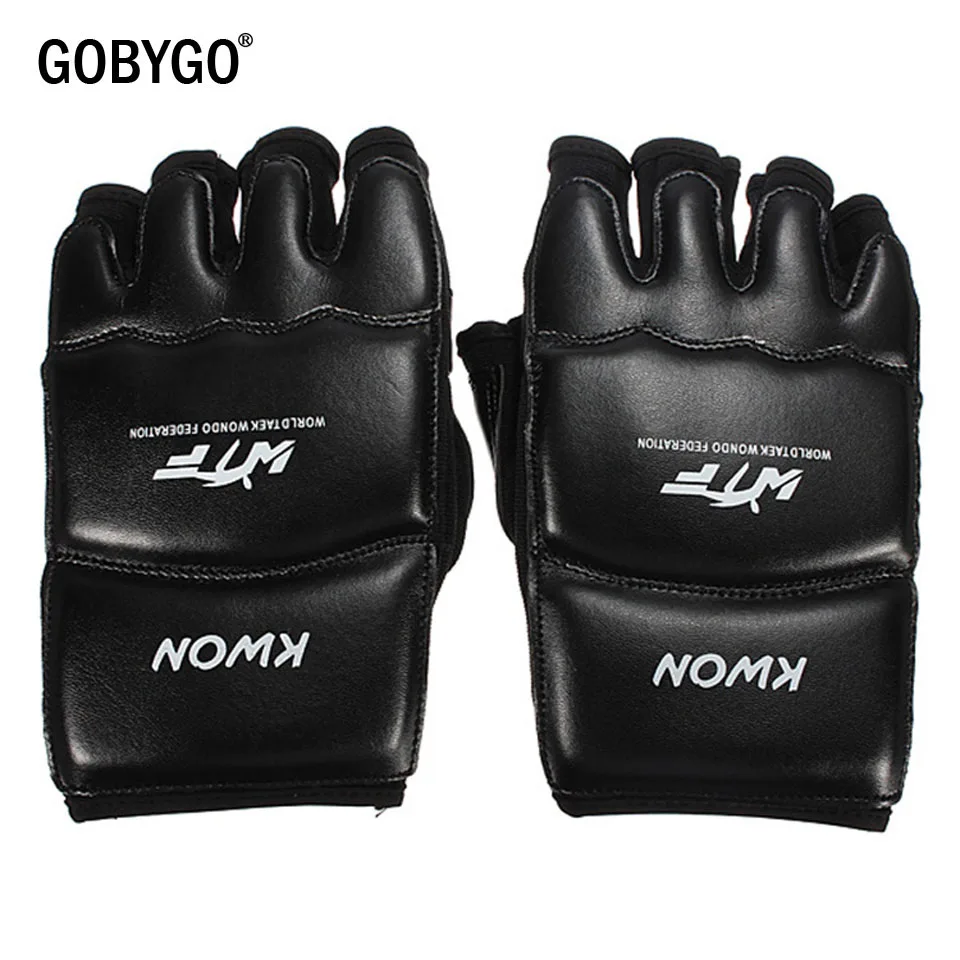 GOBYGO mezze dita guantoni da boxe in pelle PU MMA combattimento Kick guantoni da boxe Karate Muay Thai allenamento allenamento guanti bambini uomo