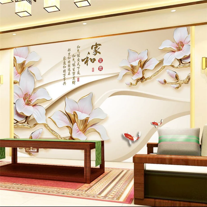 wellyu  papel de parede  papier peint   Custom wallpaper   Modern high-end color sculpture magnolia home and rich TV backdrop