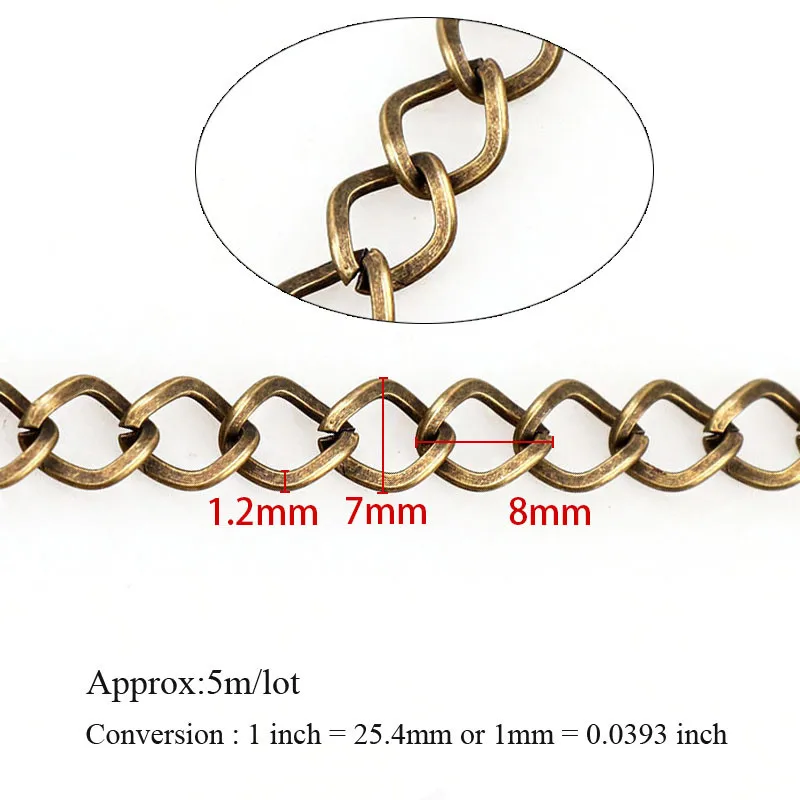 Iron Width 1.2x7x8mm Antique Bronze Rope Chain Necklace Statement Iron Necklace Chain Fit Bracelets Open Link Chain