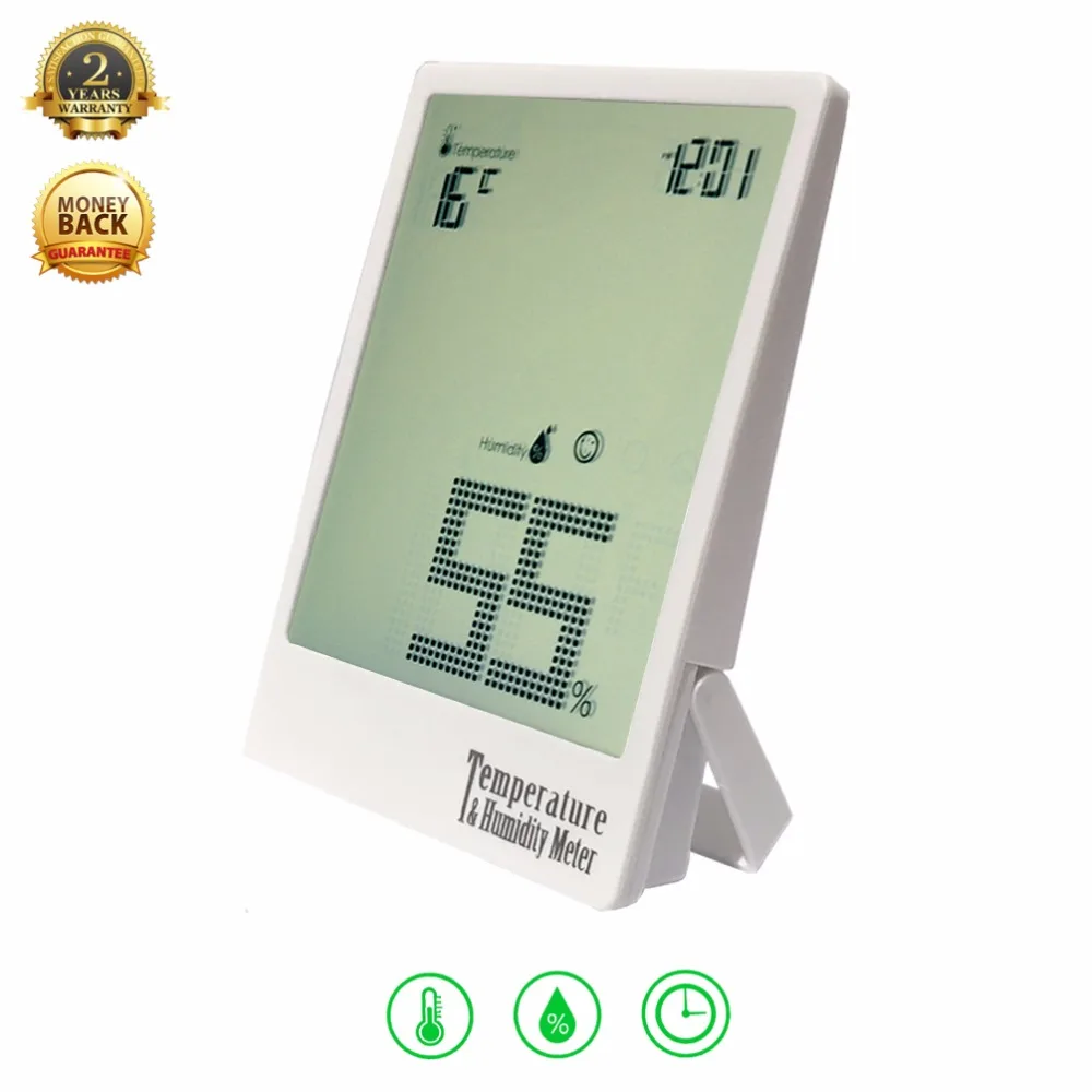 Digital Temperature Humidity meter Hygrometer Indoor Thermometer Humidity Monitor and time for Most Scenes of Gift Box  (White)