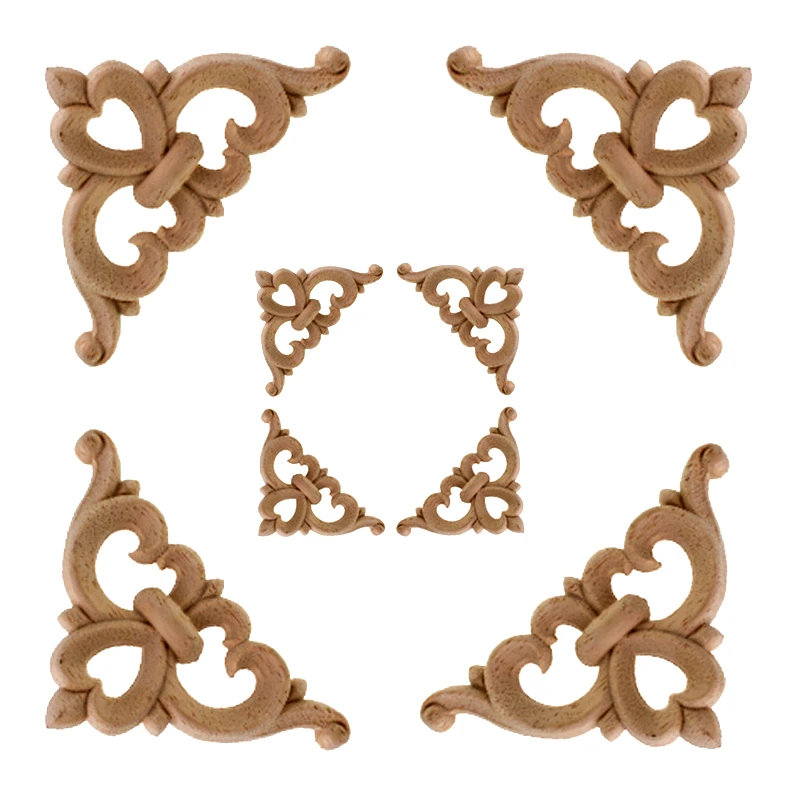 VZLX Vintage Unpainted Wood Carved Corner Applique Frame for Home Furniture Wall Cabinet Door Decorative Wooden Miniature Craft