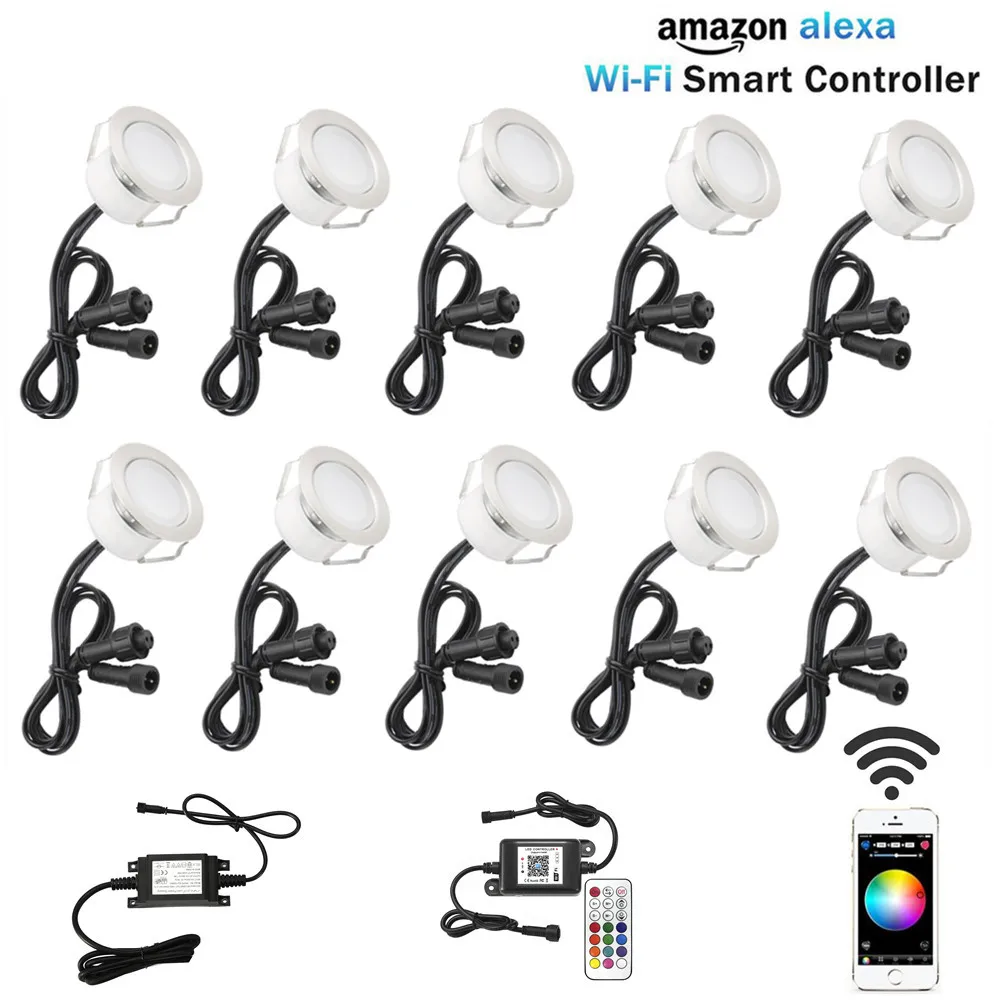 

10X Smart WIFI Phone APP Control RGB/RGBW 45mm 12V ip67 Kitchen Stair Step LED Deck Rail Lights for Alexa Echo Googlehome IFTTT