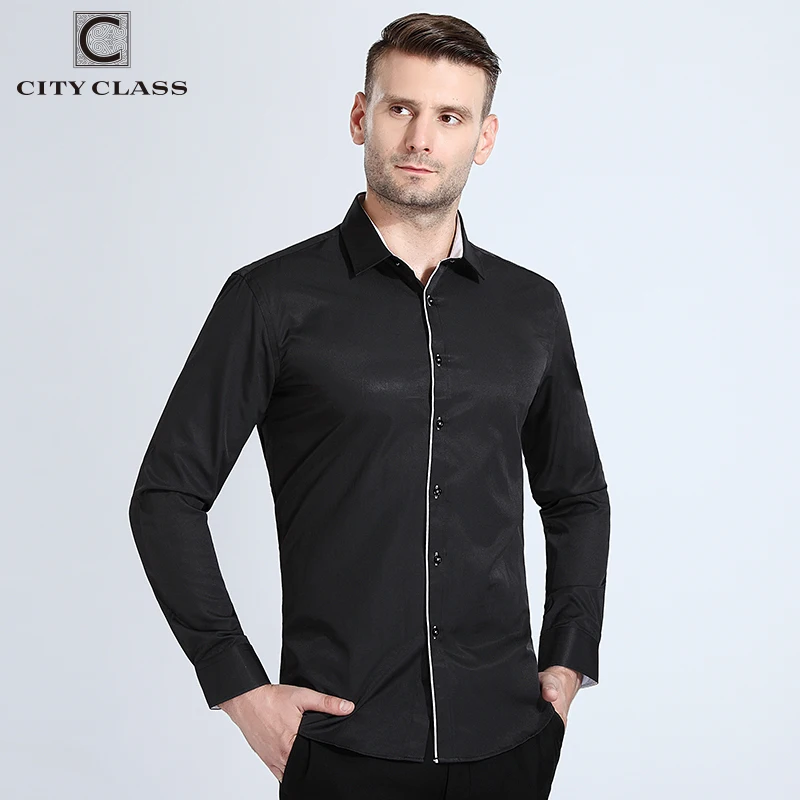 City Class 2018 Mens Dress Slim Fit Shirts Business Long Sleeve Men Shirt Camisas Para Hombre Wash And Wear Comfortable 1901