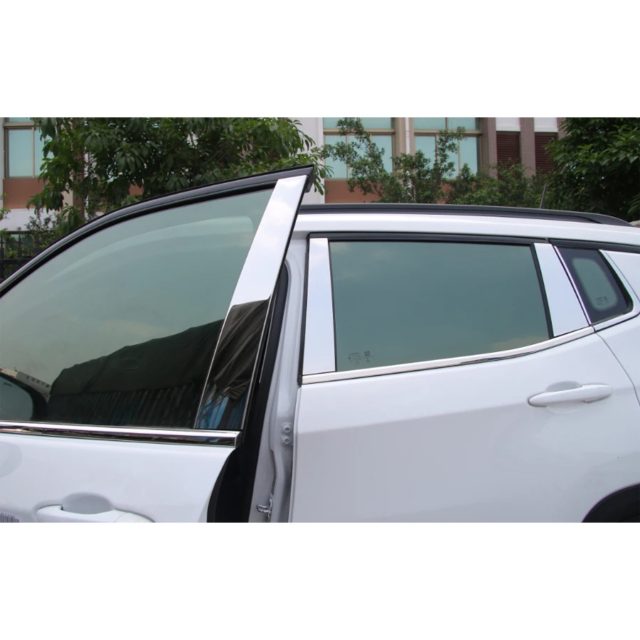 

8x Stainless Steel Car Exterior Window Pillar Cover Trim Styling Bezel Sticker For Jeep Compass 2017+ Styling Accessory