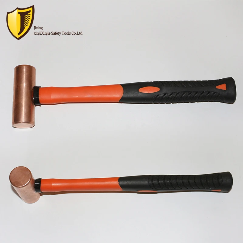 0.91kg/2p,1.13kg/2.5p,1.36kg/3p,Explosion-proof Red Copper Cylindrical Hammer with rubber handle, Hammer,Safety Tools