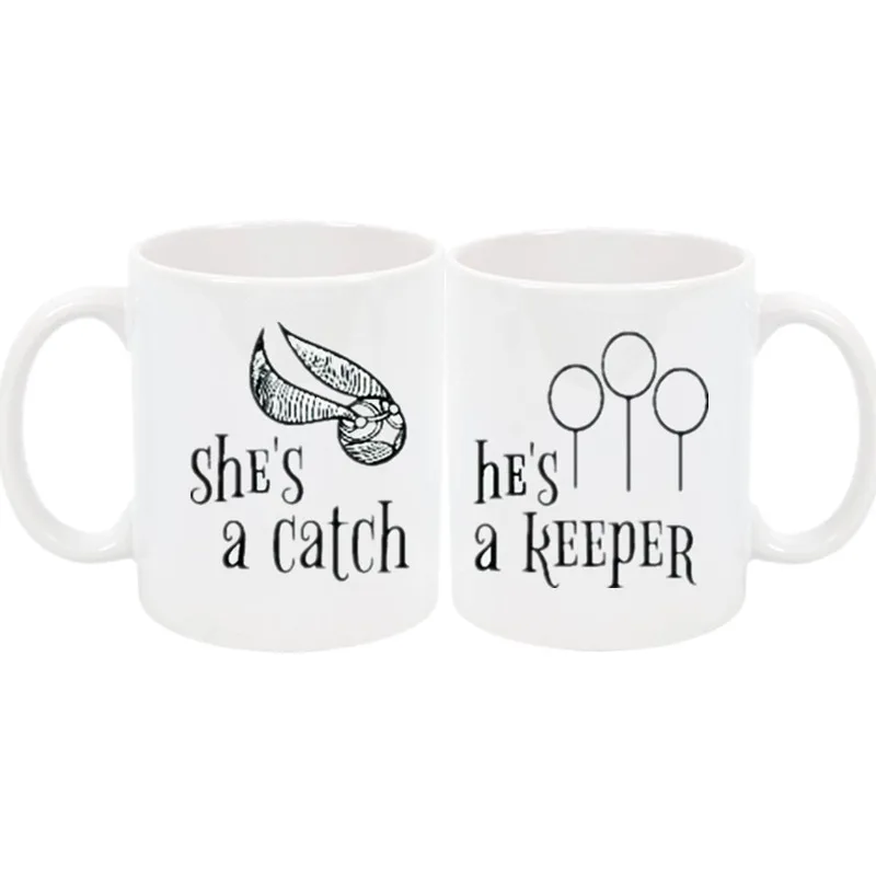 Novelty She's a Catch He's a Keeper Couple Coffee Mug Tea Cups Set Nice Wedding Anniversary Gift for Wife Bestie Engagement Gift