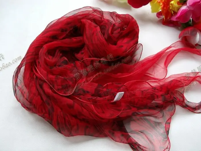 [BYSIFA] Red Silk Scarf Fashion Women Long Silk Scarf Printed Fashion Accessories 100% Silk Rose Female Long Scarf 175*40cm