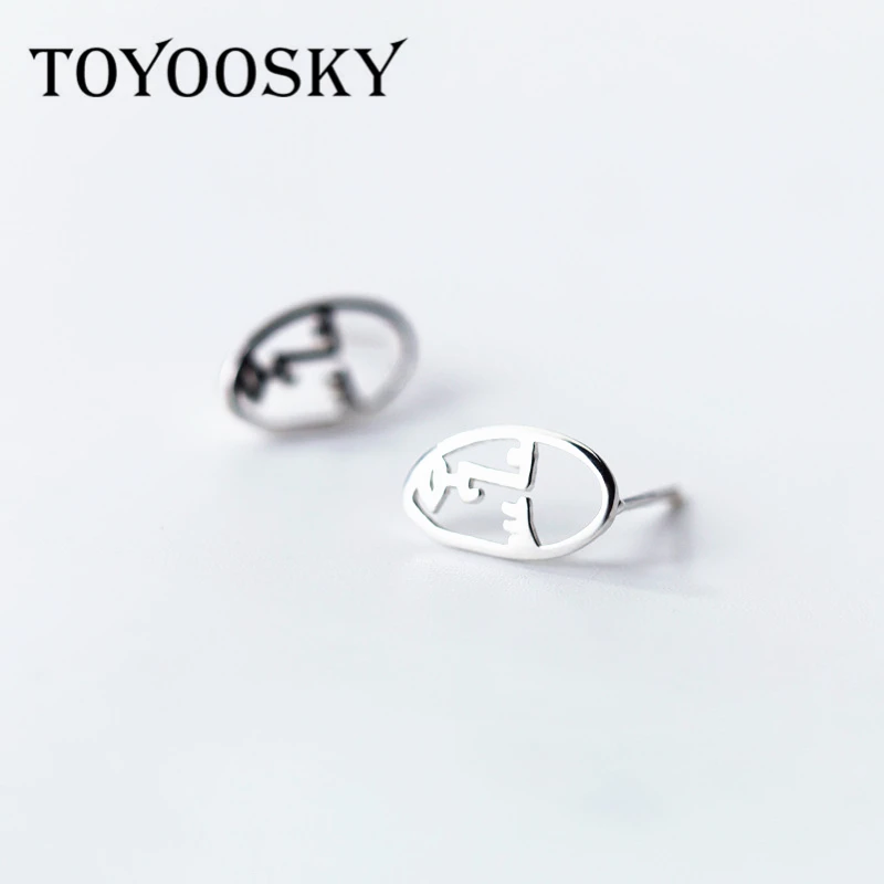 Unique Personality Hollow Human Face Body Stud Earrings 925 Sterling Silver Profile Women Abstract Jewelry