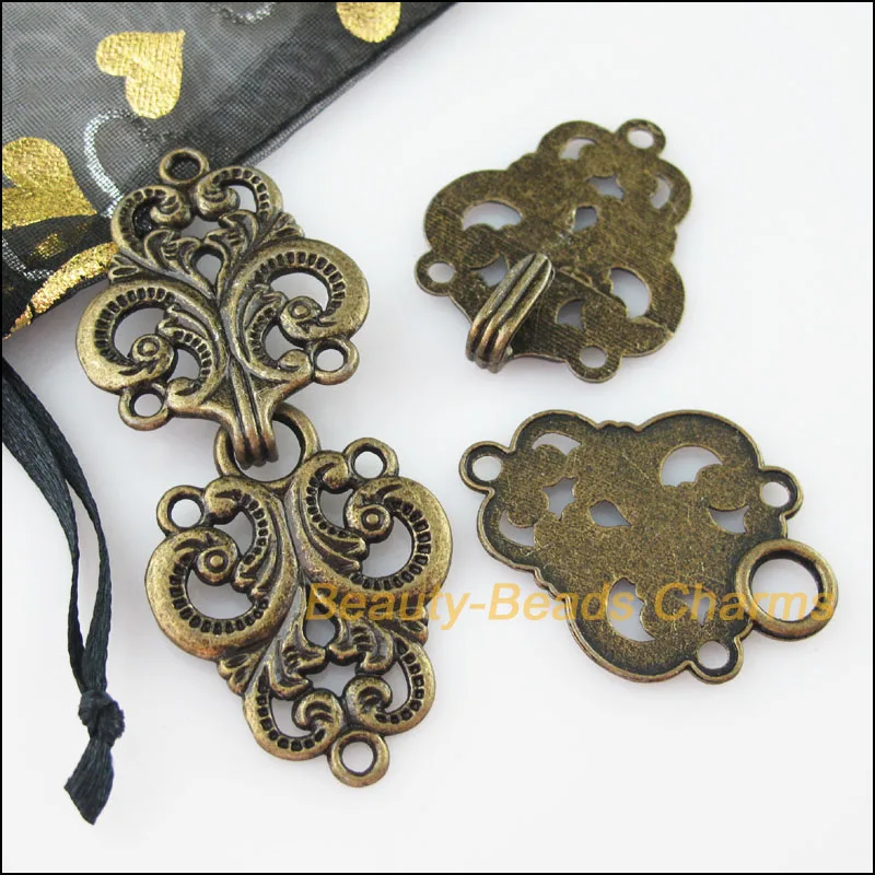 4 novos conectores colar nuvens coração flor alternar fechos bronze antiquado