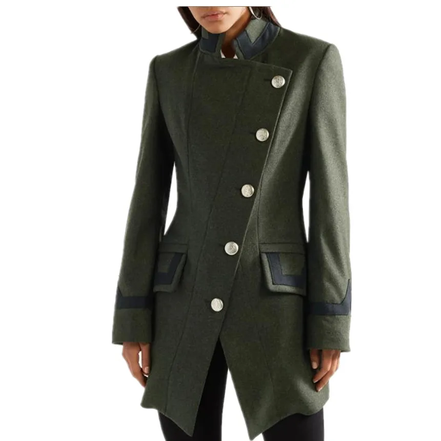 

New winter Mandarin Collar Single Breasted Slim Fashion elegant warm women wool blends coat