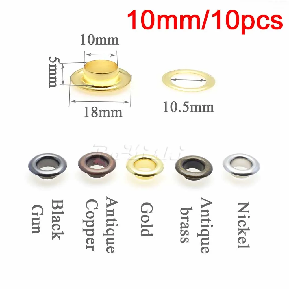 10 unidades/pacote Metal Ilhós Grommets 10mm 13mm para Couro Craft Scrapbooking DIY Sapatos Acessórios de Moda Prático