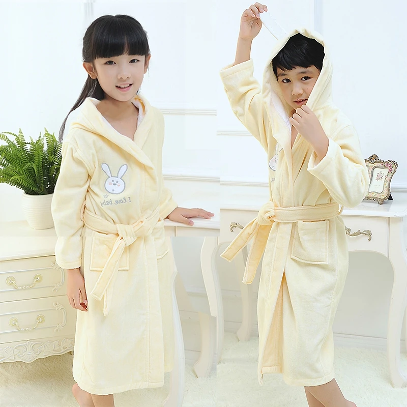 Children's Bathrobes Kids Cotton Hooded Cartoon Cap Long Sleeve Sleepwear Girls and Boys Robes Pyjamas Spa Robes Winter Autumn