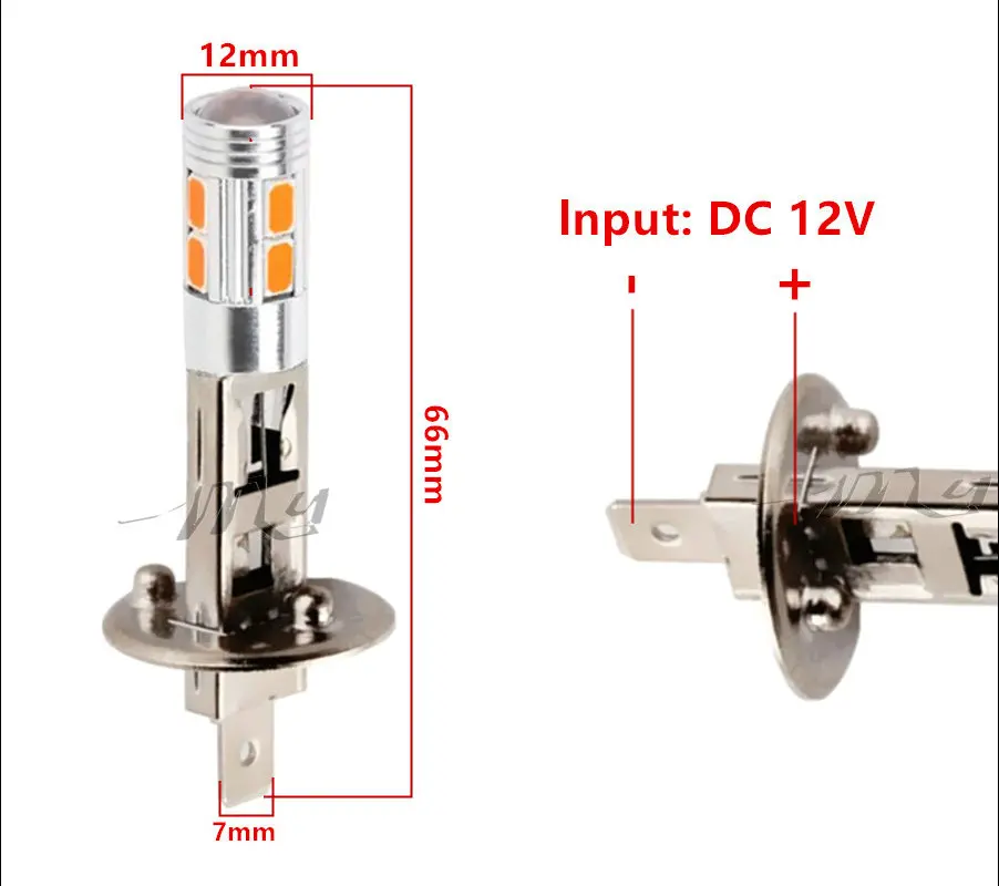 ハイパワーLED電球10 SMD 5630,2個,自動車用フォグシグナル,運転用,黄色,12V