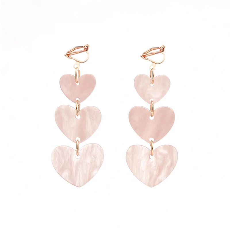 JIOFREE 2018 Sweety Korean Love Heart Clip on Earrings Without Piercing for Women Girl pink Acrylic Earings Fashion Jewelry