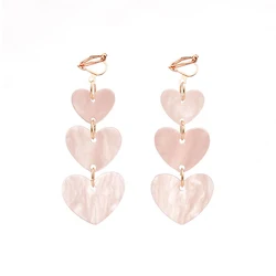 JIOFREE 2018 Sweety Korean Love Heart Clip on Earrings Without Piercing for Women Girl pink Acrylic Earings Fashion Jewelry