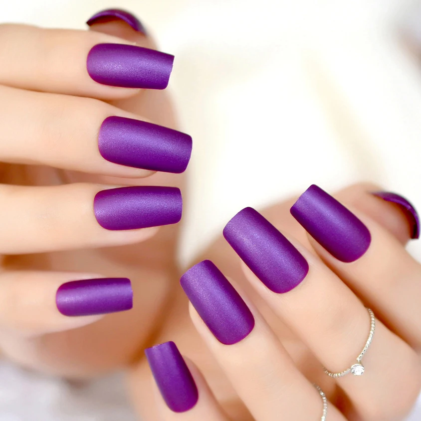 Unhas artificiais completas acrílicas do falso do falso do prego do falso matte longo roxo elegante nep