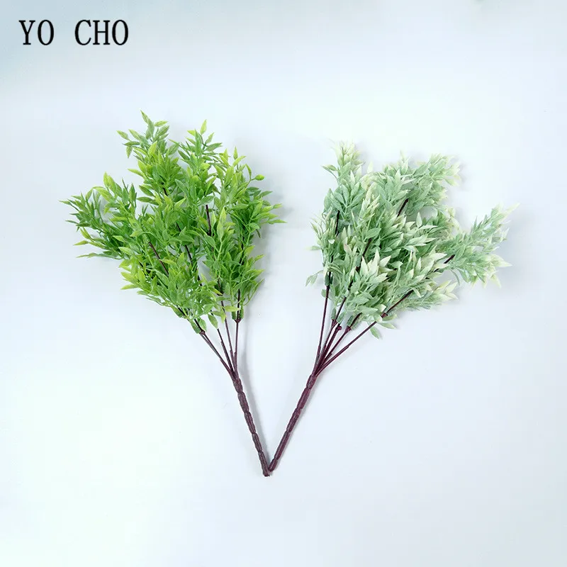 YO CHO Artificial Flowers 5forks 33CM Plastic Green Leaf Grass Plant for Home Garden Wedding Party Decorations Simulation Plants