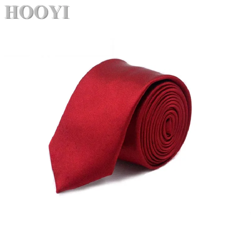 HOOYI Stropdassen voor Mannen Effen kleur Polyester Slim Tie 40 colours Bruiloft 5 cm breedte Mariage Stropdas