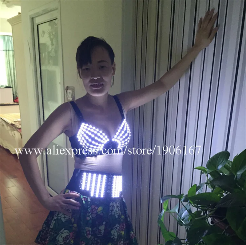 2018 Fashion Luminous Sexy Lady Clothing Led Bra and Luminous Girdle For Night Club Led luminous Sexy Women Suit