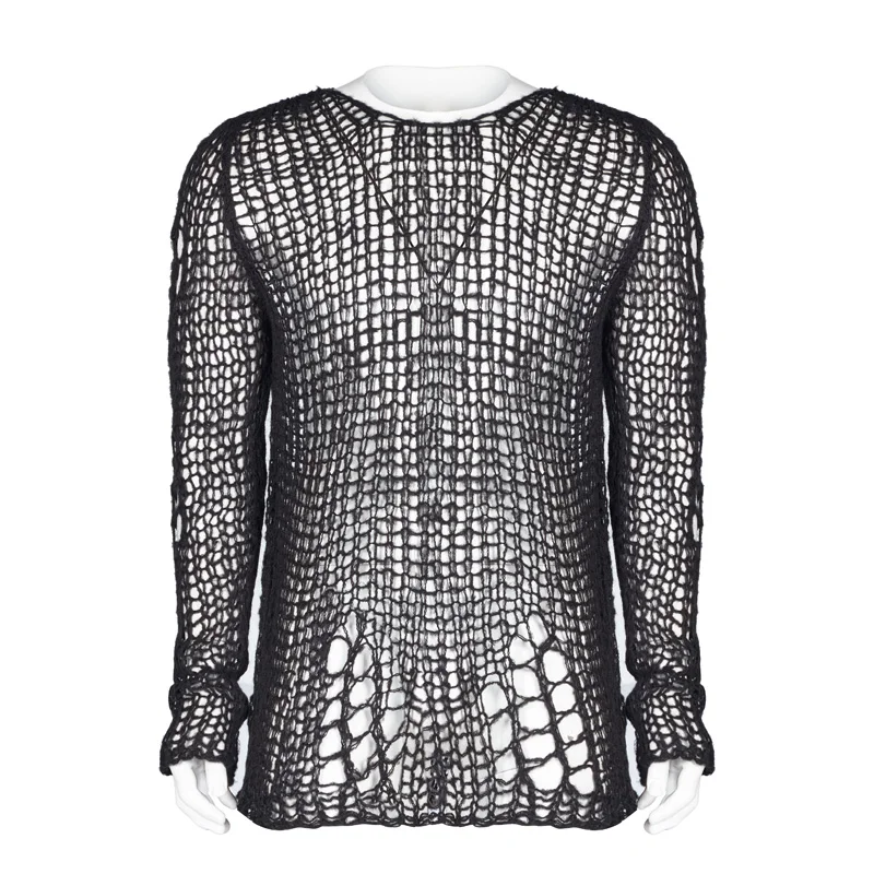 Punk Rave Black Gothic Casual Broken Hole เสื้อกันหนาวผู้ชายเสื้อกันหนาวเสื้อ Visual Kei OPM004