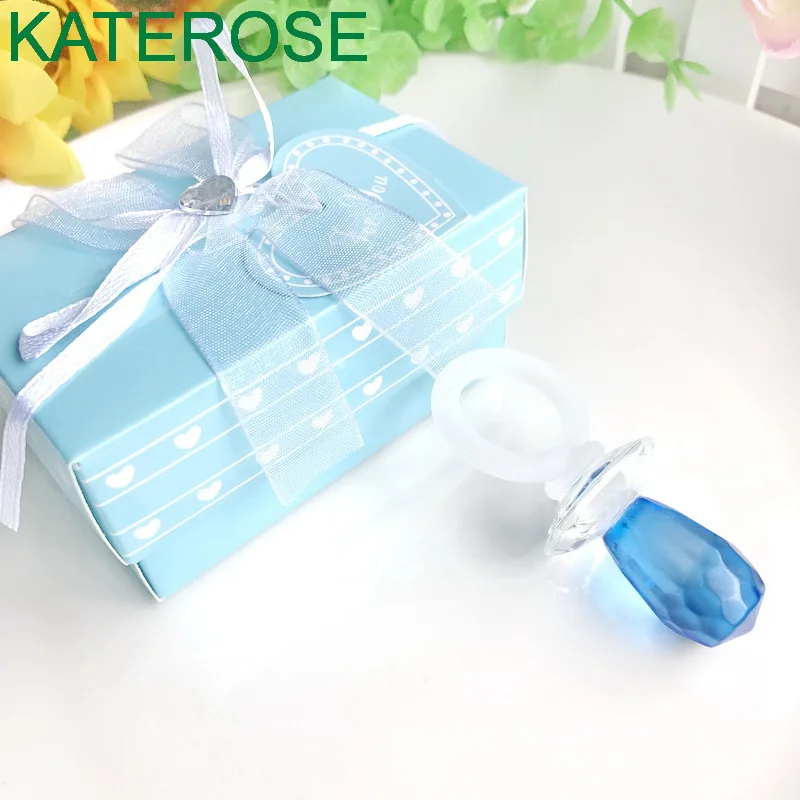 Baby Boy Shower Favors and Gift Blue Crystal Pacifier in Gift Box Crystal Nipple Infant Baptism Christiening Giveaways For Guest