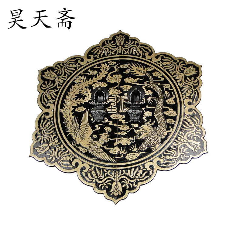 [Haotian vegetarian] carved Ming and Qing antique copper fittings copper door handle dragon and phoenix paragraph HTB-142 24cm