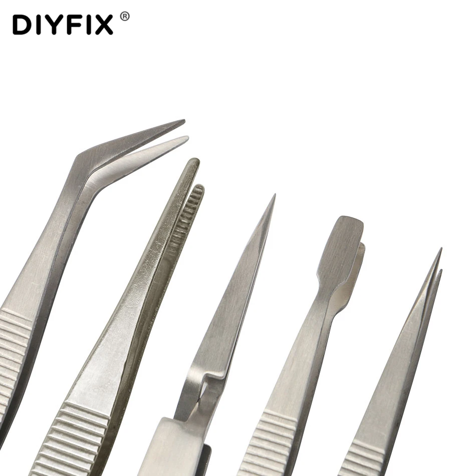 Набор прецизионных электронных пинцетов DIYFIX 5 в 1, противоскользящий антистатический монтажный инструмент для ремонта, паяльная помощь