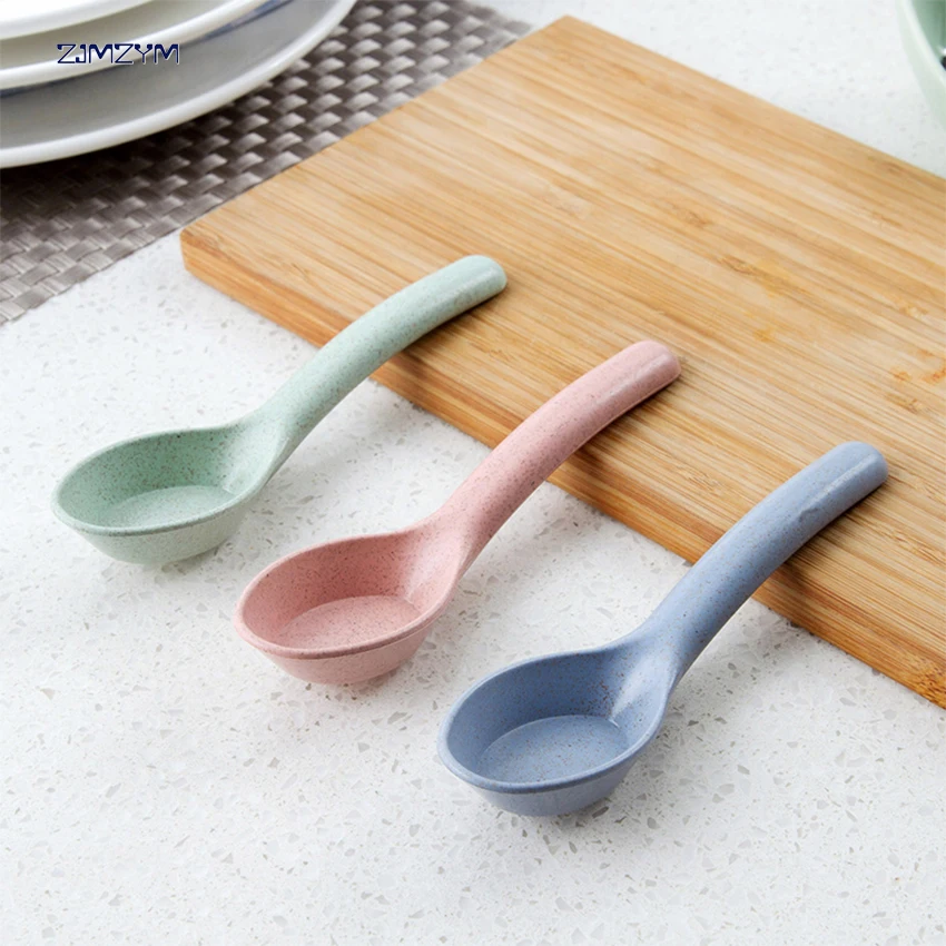 1pc Soup Spoon Creative Household Spoon Tableware Plastic Wheat Straw Healthful Green No Paint No Wax