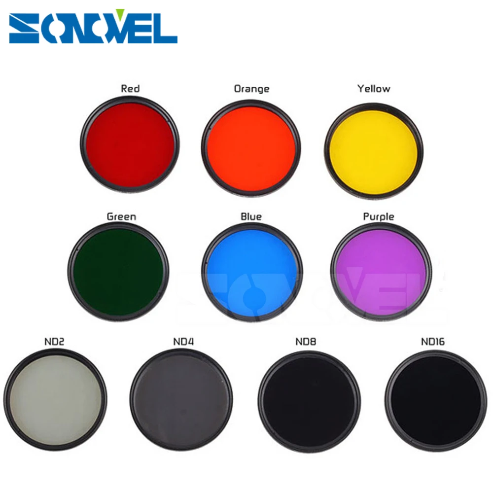 Camera Lens Color Filter 40.5 43 46 49 52 55 58 62 67 72 77 82mm Red Orange Yellow Green Blue Purple ND2 4 8 16 Neutral Density