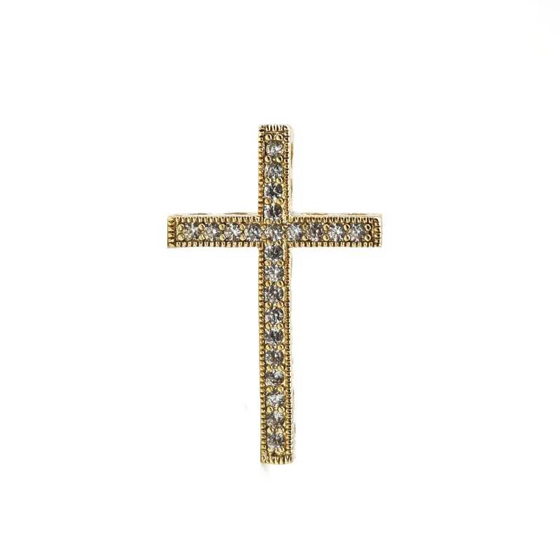 Jewelry Material Gold-Color CZ Brass Metal Micro Pave Cubic Zirconia Jesus Cross Beads For Jewelry Making Accessories BC-1