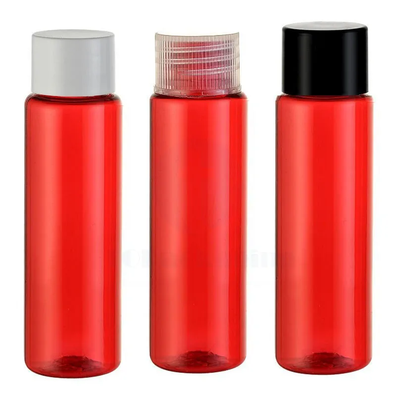 50PCS/LOT-30ML Screw Cap Bottle,Red Plastic Cosmetic Container,Essential Oil Sub-bottling,Empty Shampoo Bottle,Flat Shoulder