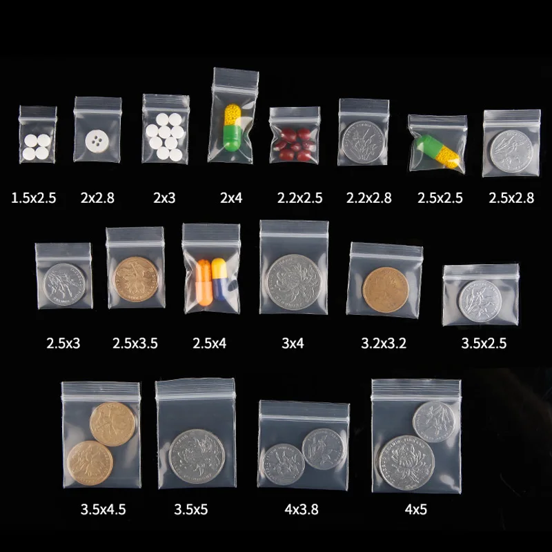Mini Zipper Plastic Bags, Ziplock Pill Packaging Pouches, Small Zip Lock Bags, 0.16mm Thick, Food, 100Pcs