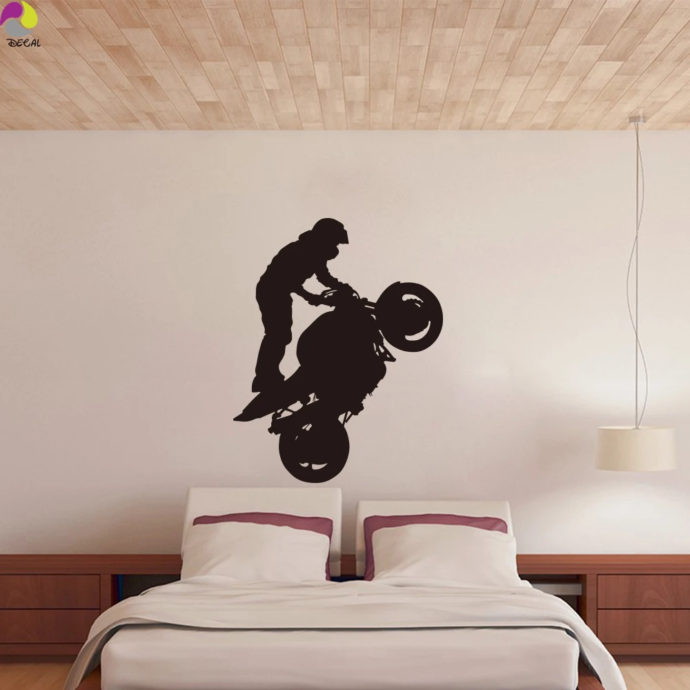 Motorcycle Stunt Wall Sticker Bedroom Baby Nursery Autocycle Scooter Autobike Superbike Wheele Wall Decal Living Room Sofa Vinyl