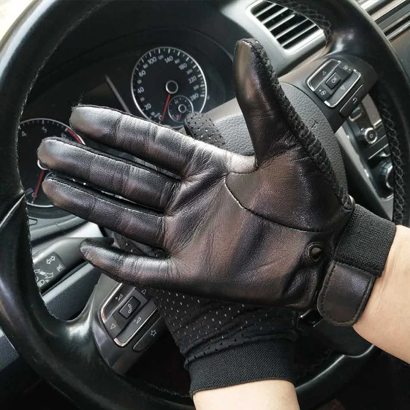 2019 Summer Sun Protection men leather Gloves Male Thin Breathable Anti-Slip Driving Gloves Anti-UV Full Fingers Man Mittens