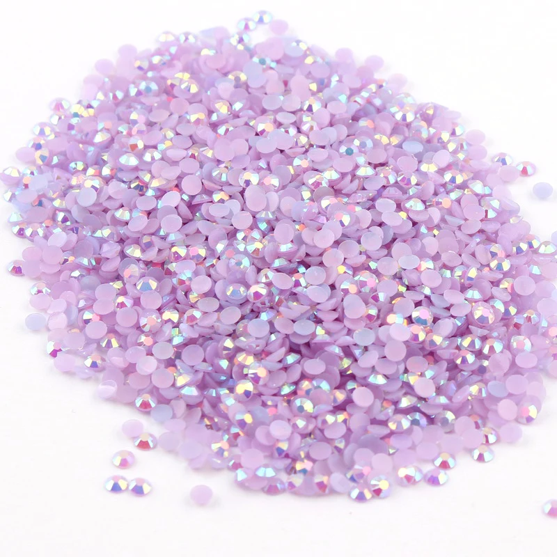 สีม่วงอ่อน AB เรซิ่นเยลลี่ไรน์สโตน 2 มม./3 มม./4 มม./5 มม.-กลมแบนตกแต่งเล็บสำหรับ DIY อุปกรณ์เล็บและงานฝีมือ