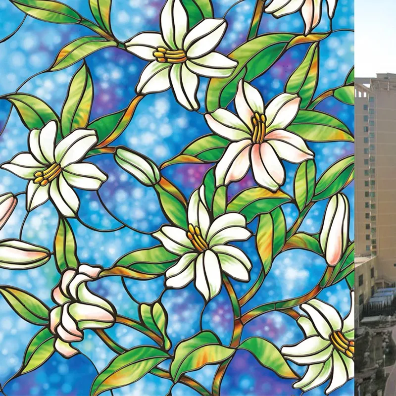 European Blue Orchid Block, UV Reduce Heat Gel, Static Glass Block, Colored Drawing, Window Decoration, Church Film, 30-90x300cm