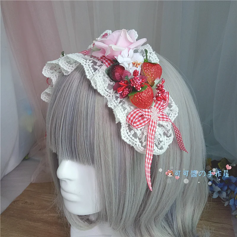 The Original lolita hoop sweet strawberry hair hoop dovetail take the lead on red bowknot clip duckbill lolita headdress