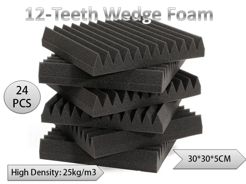 24pcs Studio Acoustic Foam Sound Absorption Proofing Panel Wedge 30X30CM Black