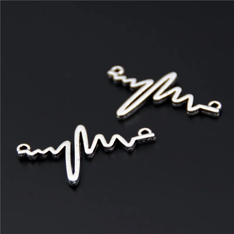 20pcs  Silver Color Wave Heart Rate Charm Heartbeat Connector Necklace Women  Jewelry Accessories A2494